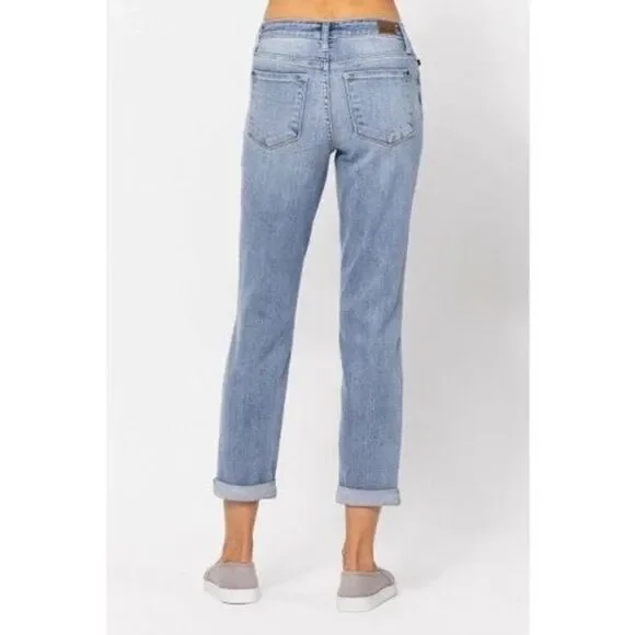 Judy Blue MidRise Boyfriend Fit Jeans Stretch Sz 7/28 Bleach Wash - Picture 2 of 9